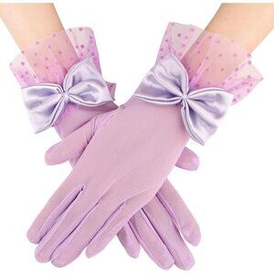 Women's Purple Bow Short Lace Veil Feather Derby Party Elegant Gloves Styles